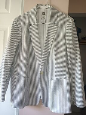 Striped Blazer in White and Grey